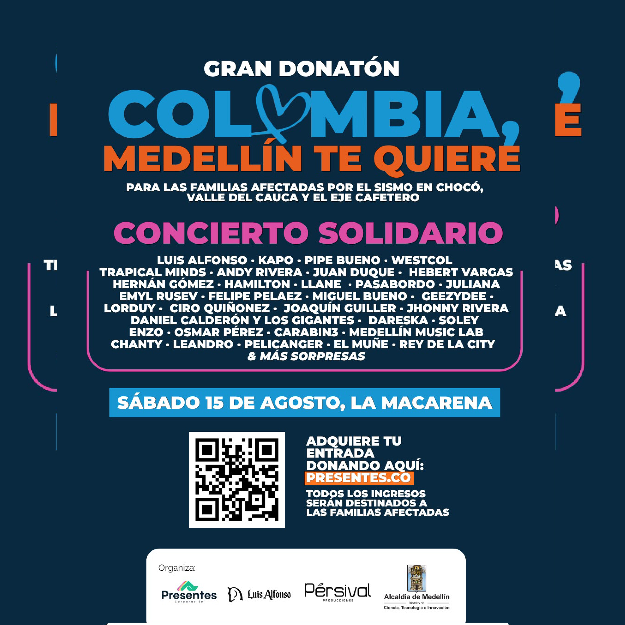 Medell&iacute;n realizar&aacute; concierto solidario con m&aacute;s de 25 artistas para ayudar a afectados por el terremoto